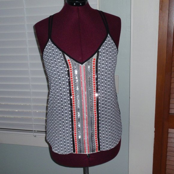 NWT Express Geometric Sequined Black Pink Cross Straps Camisole Tank V-n… - Picture 1 of 14